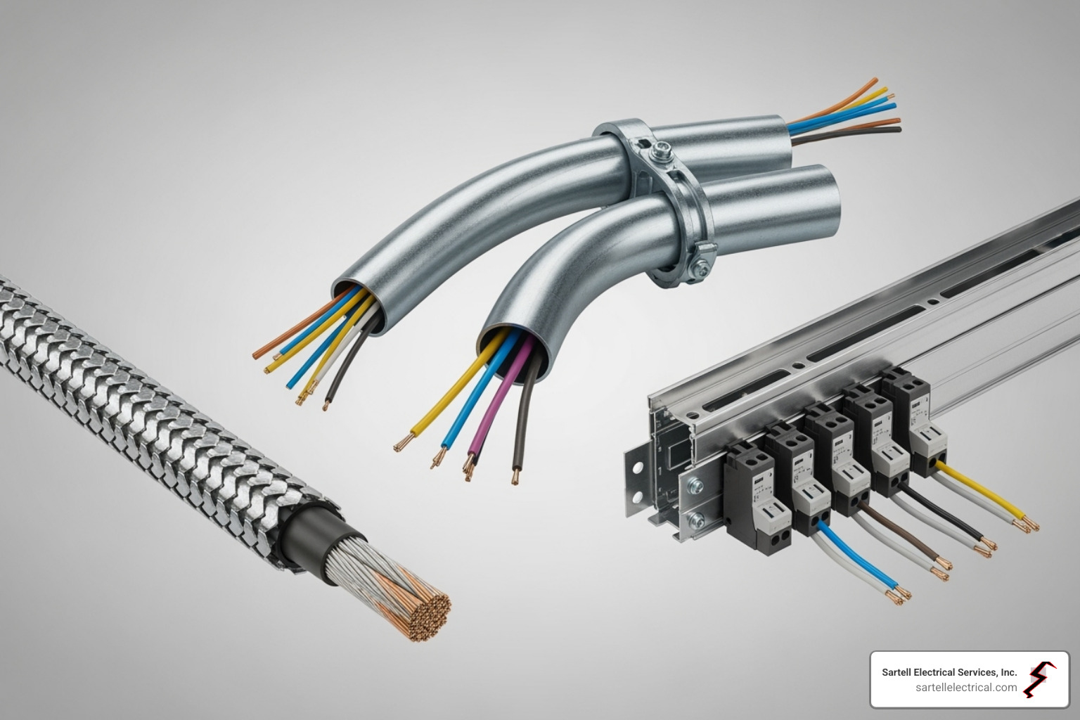 different wiring types like MC cable, EMT conduit, and busway - Building electrical wiring