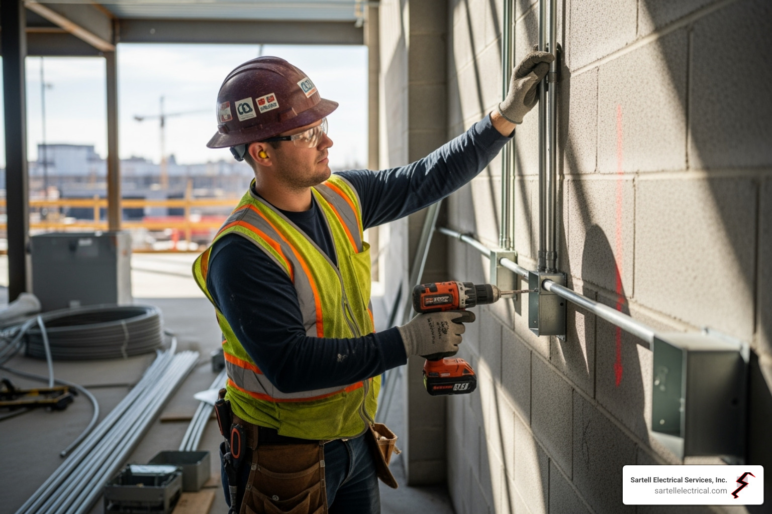electrician installing conduit in a commercial setting - Electrical wiring services Boston electrician installing conduit in a commercial setting - Electrical wiring services Boston