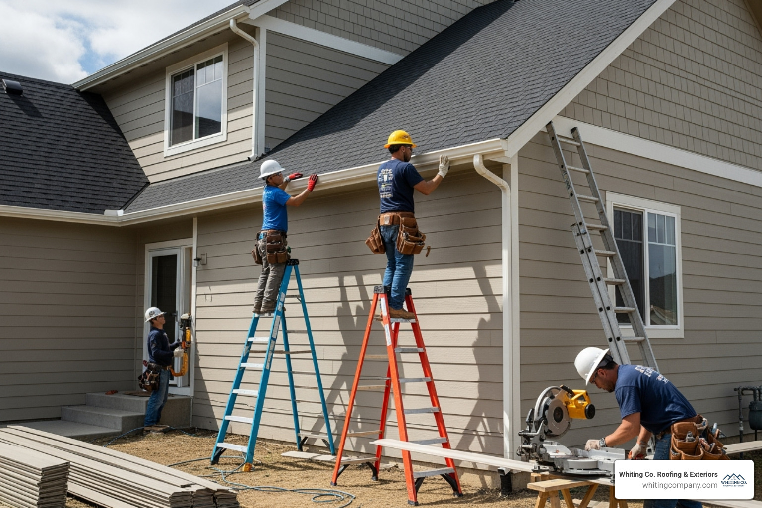 siding installation crew working on a house - Siding installation Columbia