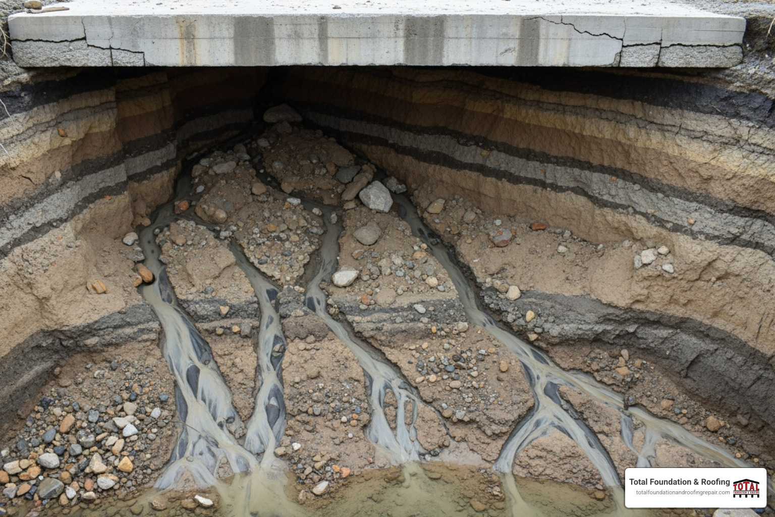soil washout creating a void underneath a concrete slab - concrete slab settling