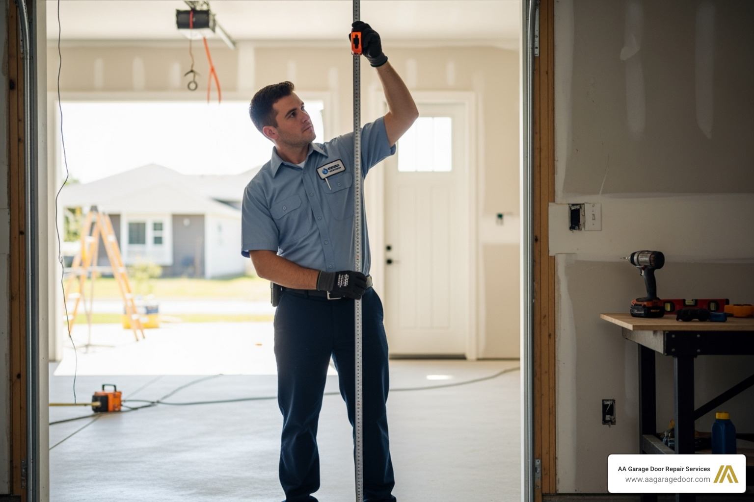 person using tape measure - high lift garage door installation person using tape measure - high lift garage door installation