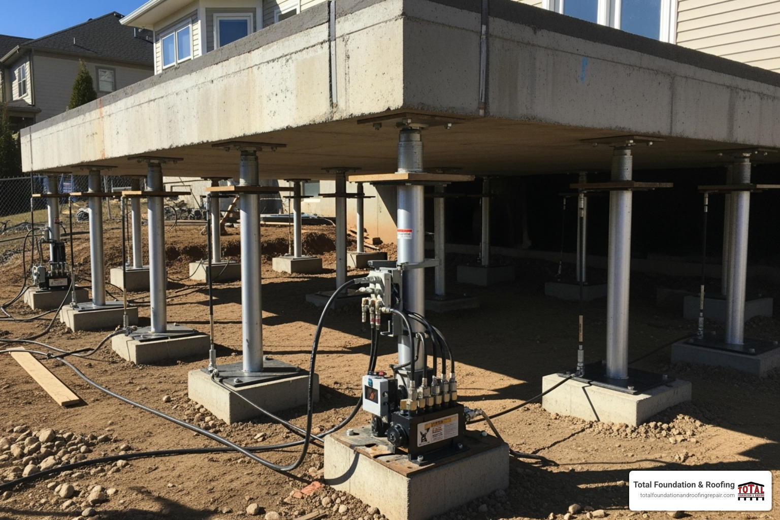 synchronized hydraulic jack system - lifting a house synchronized hydraulic jack system - lifting a house