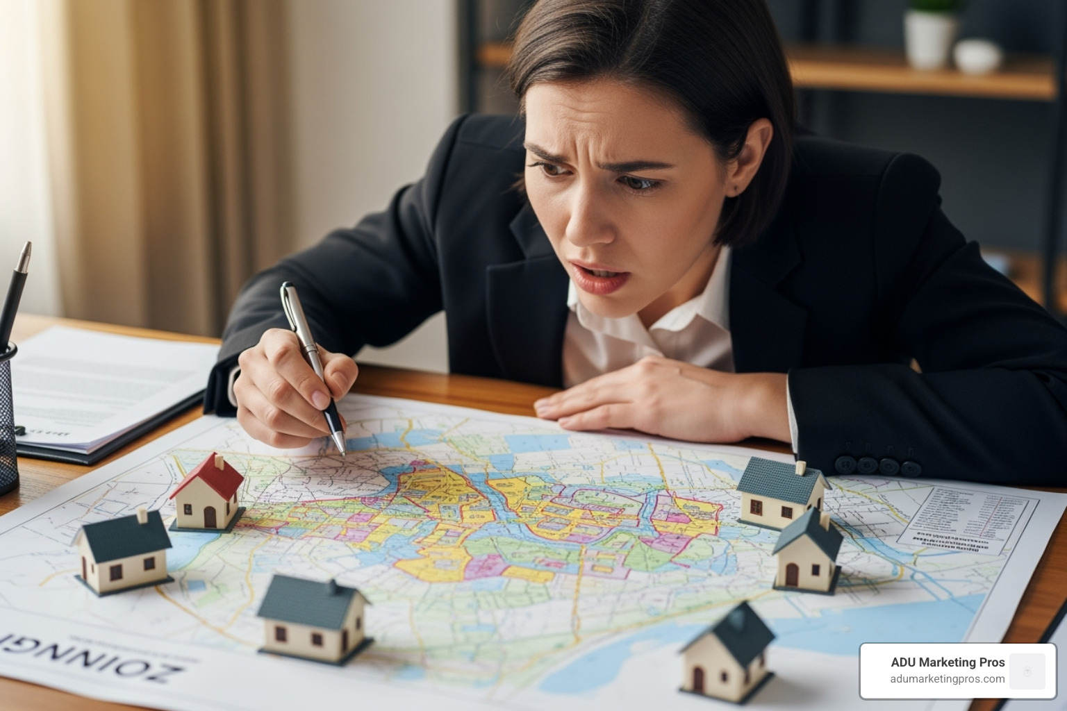 A person trying to steer a complex zoning map, symbolizing the legal challenges of placing a tiny house, with a confused expression - Tiny home movement A person trying to steer a complex zoning map, symbolizing the legal challenges of placing a tiny house, with a confused expression - Tiny home movement