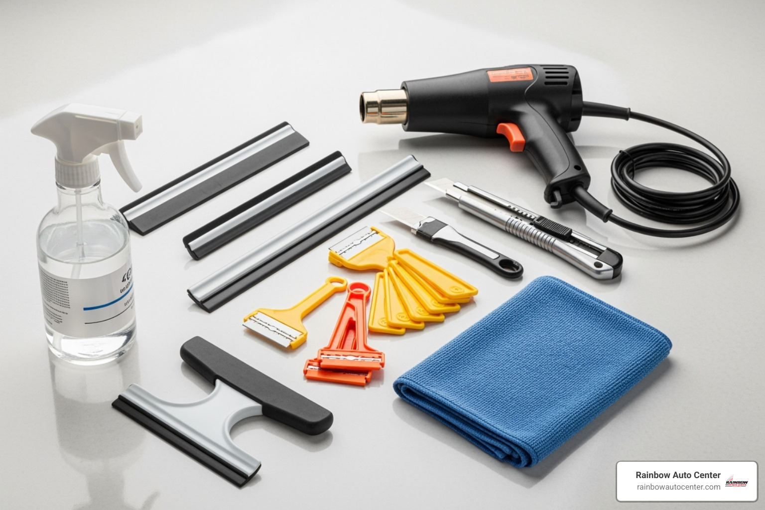 well-organized toolkit for tint removal - auto window tint removal