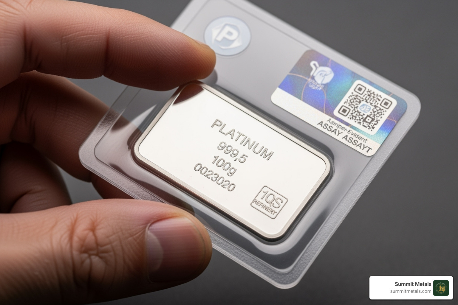 A hand placing a 100 gram platinum bar into a secure, tamper-evident assay card, symbolizing safe investment and authenticity. - platinum 100 gram price A hand placing a 100 gram platinum bar into a secure, tamper-evident assay card, symbolizing safe investment and authenticity. - platinum 100 gram price