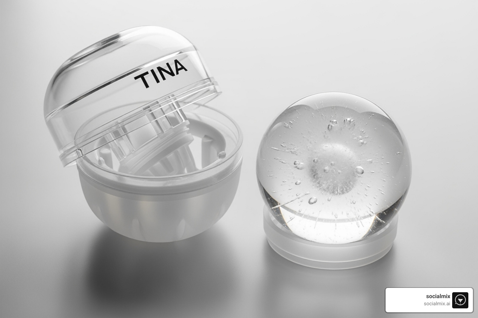 TINANA mold next to a crystal-clear ice sphere - Ice ball molds TINANA mold next to a crystal-clear ice sphere - Ice ball molds