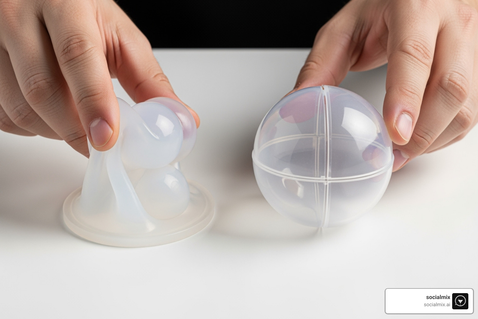 person examining two different types of ice ball molds - Ice ball molds person examining two different types of ice ball molds - Ice ball molds