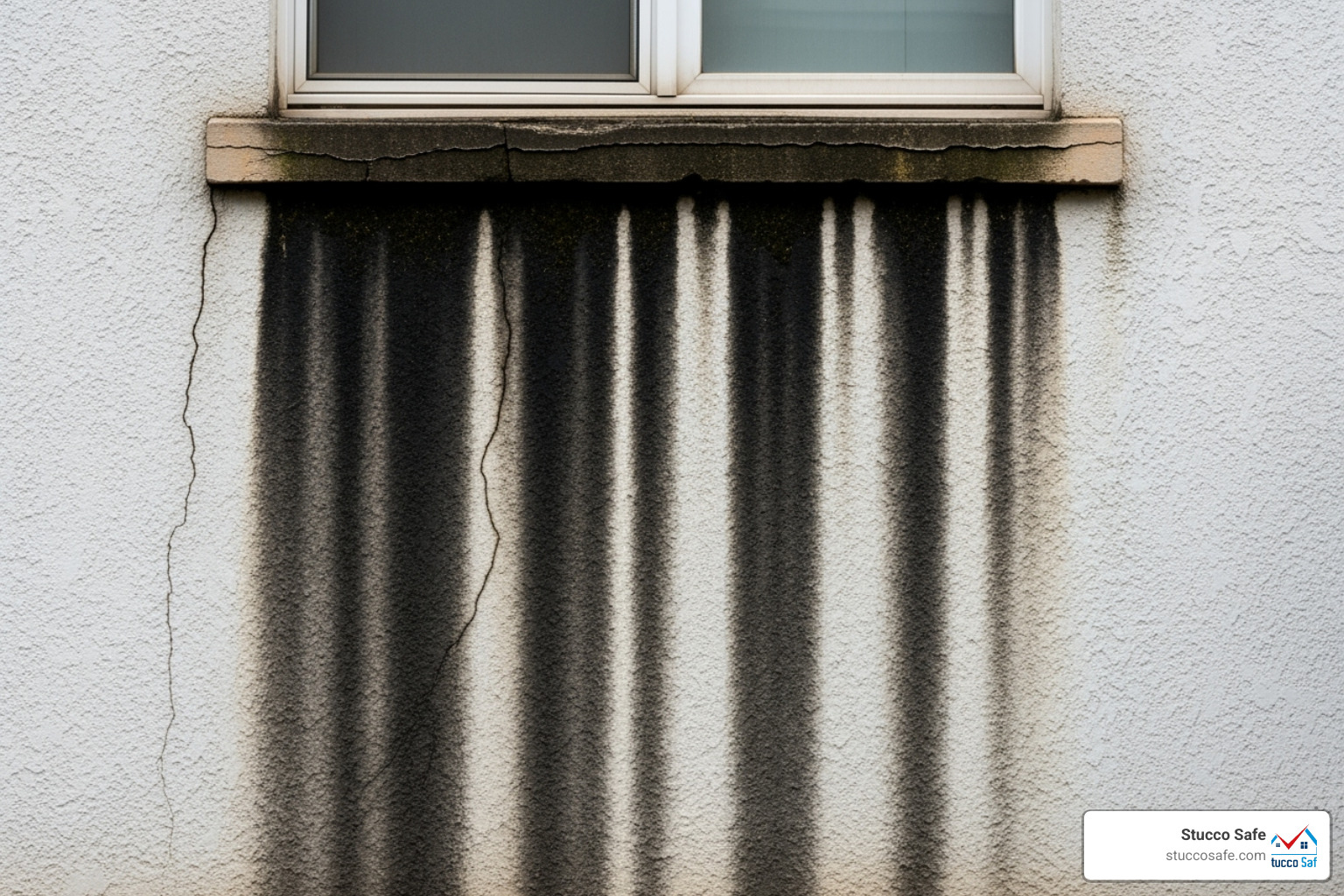 Dark staining on stucco around a window - non invasive stucco testing Dark staining on stucco around a window - non invasive stucco testing