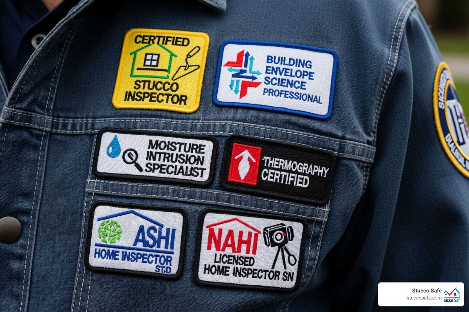 Inspector with certified credentials logos - non invasive stucco testing Inspector with certified credentials logos - non invasive stucco testing