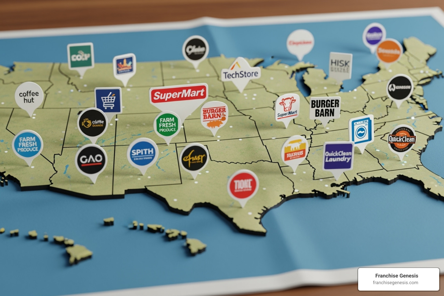 map with inconsistent brand logos over different cities - Franchise customer experience