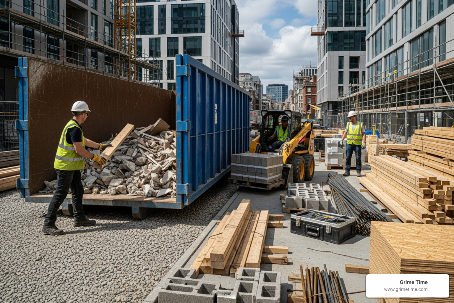organized construction site with a roll-off dumpster - Austin TX dumpsters