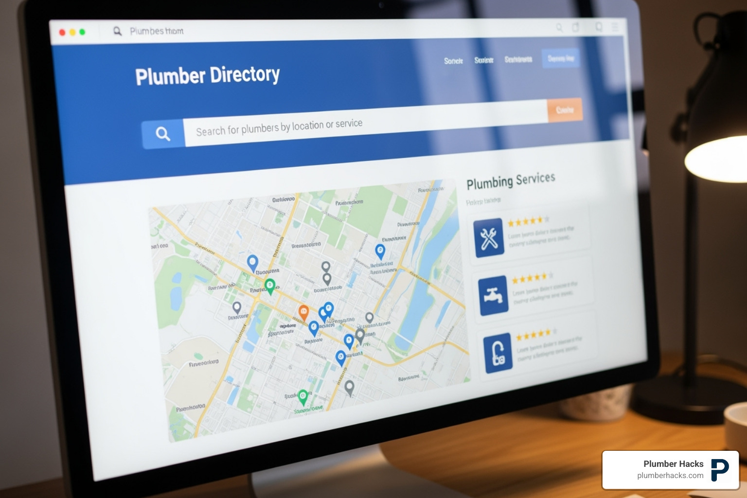 computer screen showing a plumber directory search interface - plumber directory