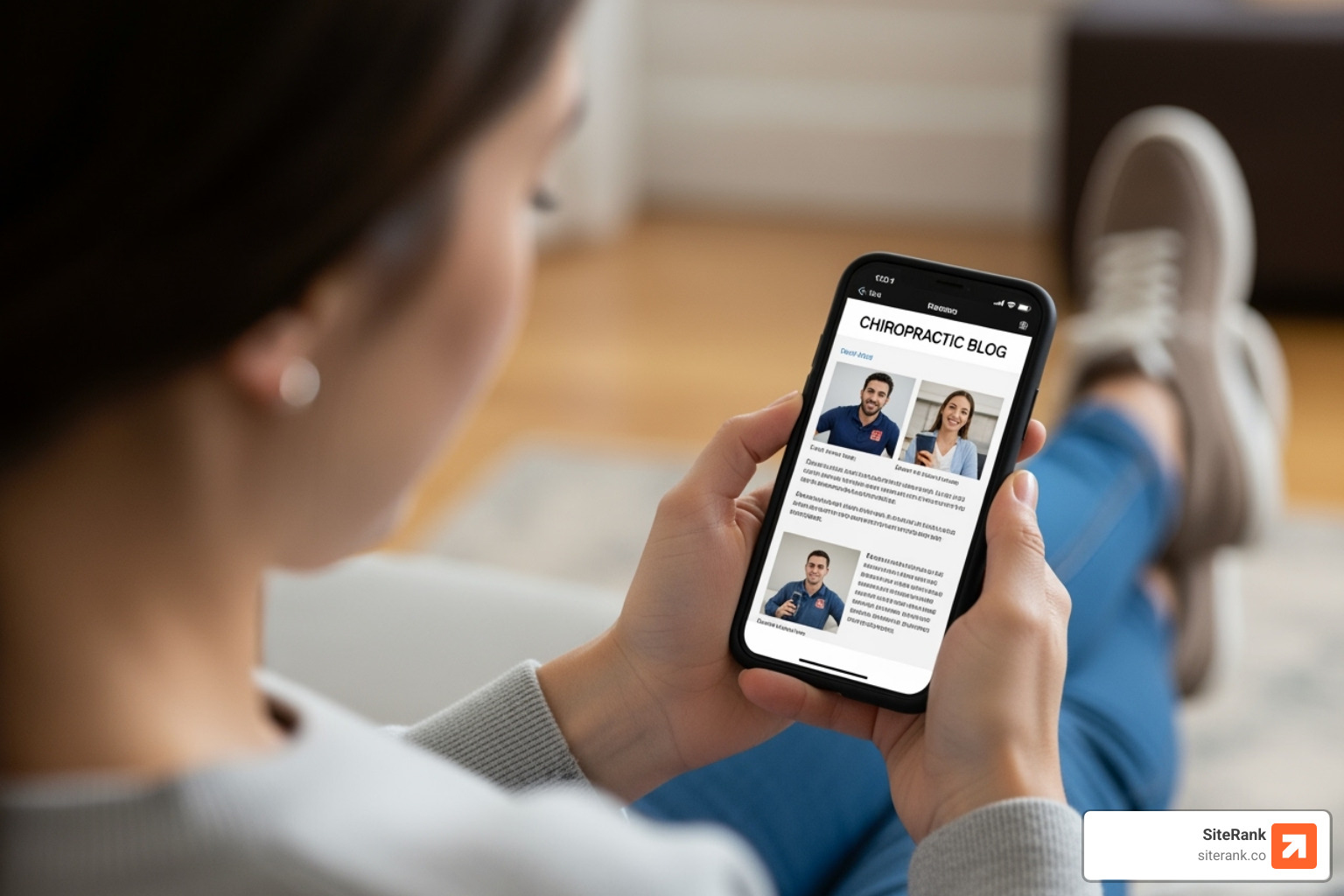 patient reading a chiropractic blog on their phone - content marketing for chiropractors patient reading a chiropractic blog on their phone - content marketing for chiropractors