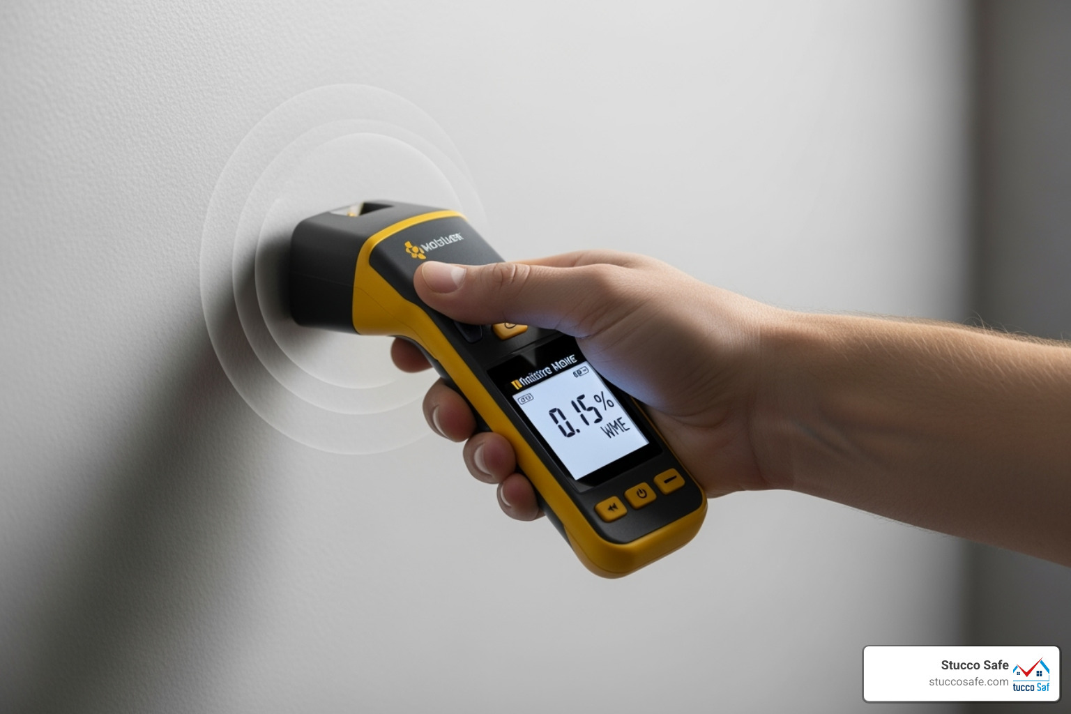 A person showing the correct way to hold and move a moisture meter across a wall surface for a thorough scan - non invasive moisture testing A person showing the correct way to hold and move a moisture meter across a wall surface for a thorough scan - non invasive moisture testing