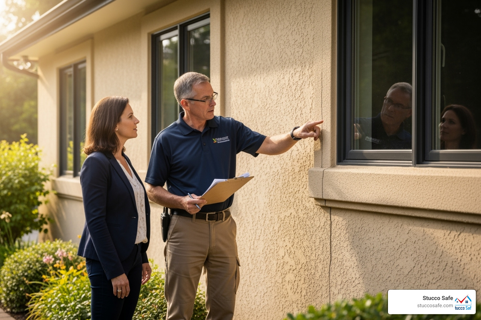 homeowner talking with stucco inspector - stucco inspection King of Prussia homeowner talking with stucco inspector - stucco inspection King of Prussia