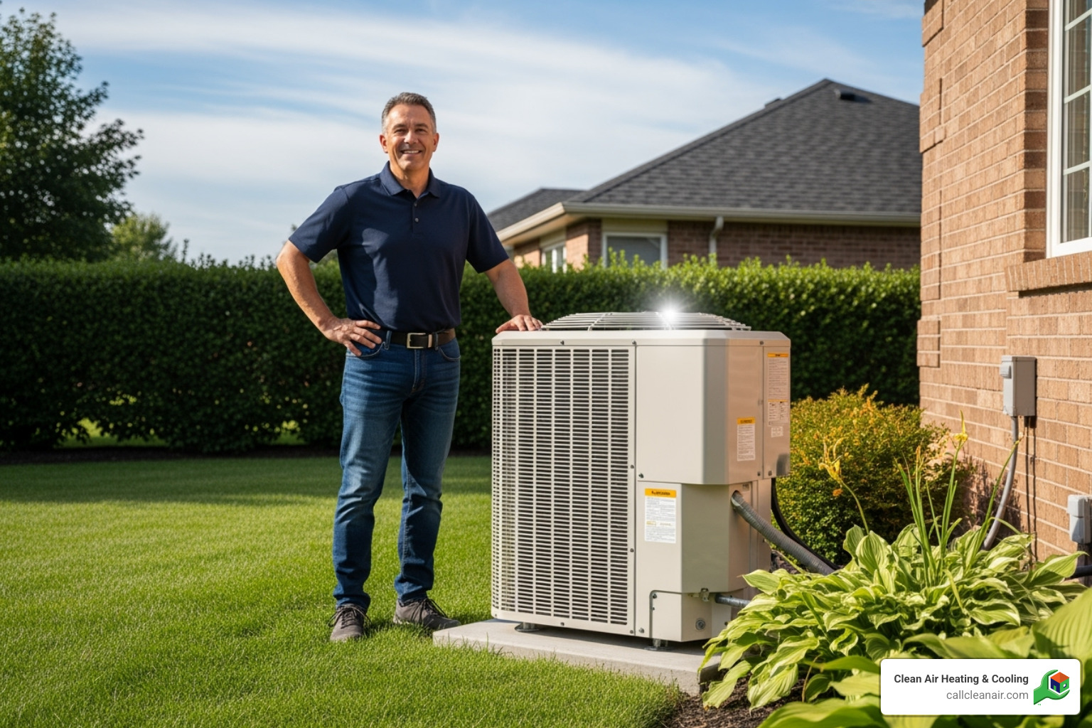 Happy homeowner with a well-maintained HVAC system - HVAC annual service Happy homeowner with a well-maintained HVAC system - HVAC annual service