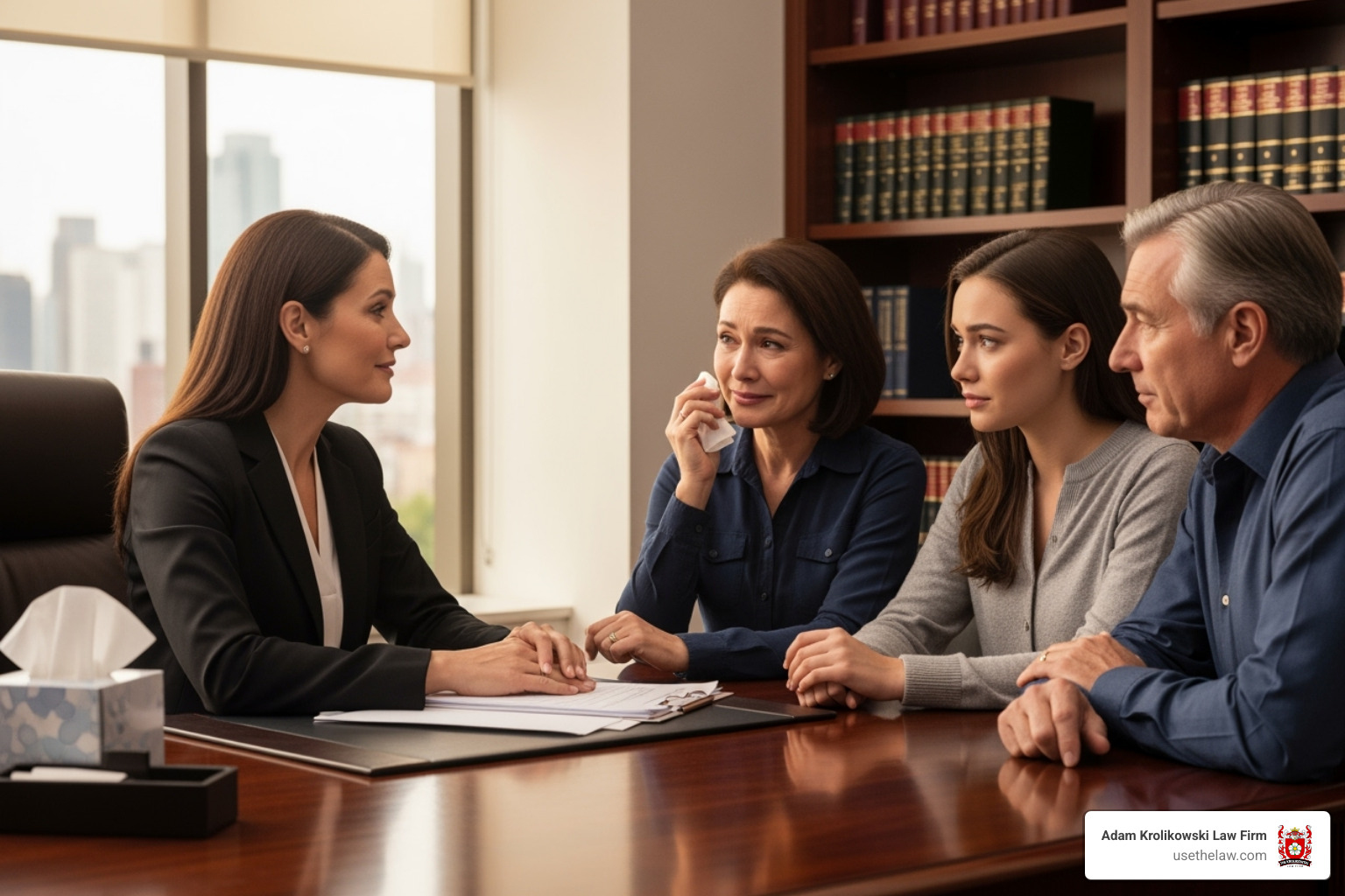 a lawyer compassionately consulting with a family - fatal car accident lawyer a lawyer compassionately consulting with a family - fatal car accident lawyer