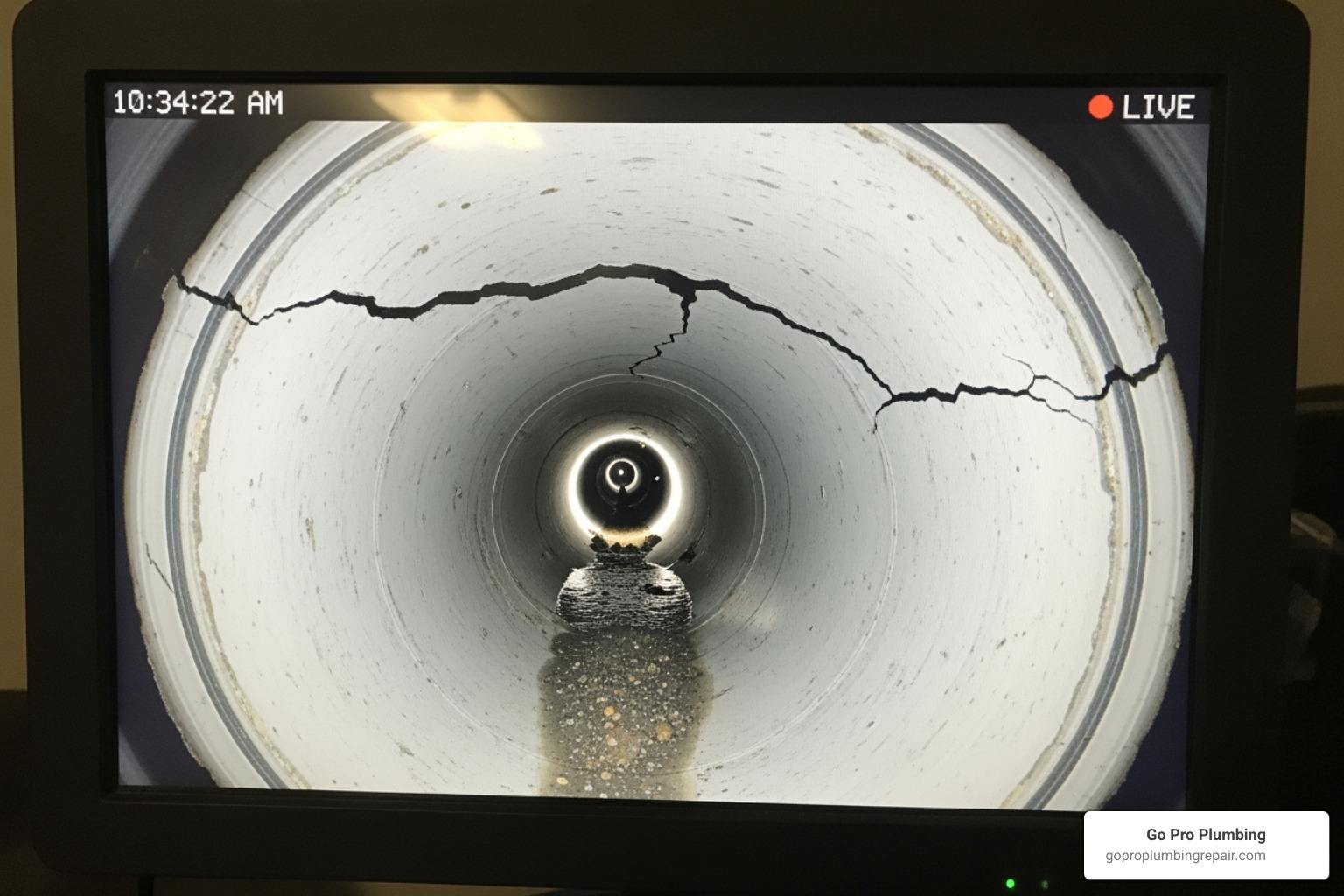 image of a sewer camera inspection screen showing pipe damage - how much does trenchless sewer line replacement cost