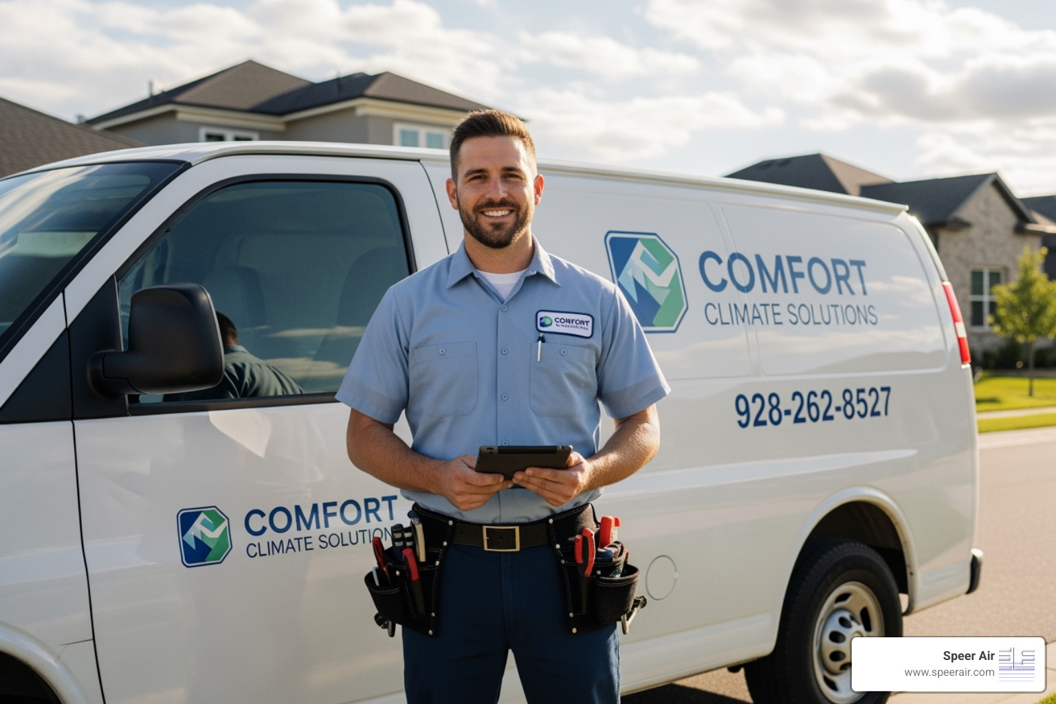 A professional, friendly technician standing by a service van - complete hvac system denville A professional, friendly technician standing by a service van - complete hvac system denville