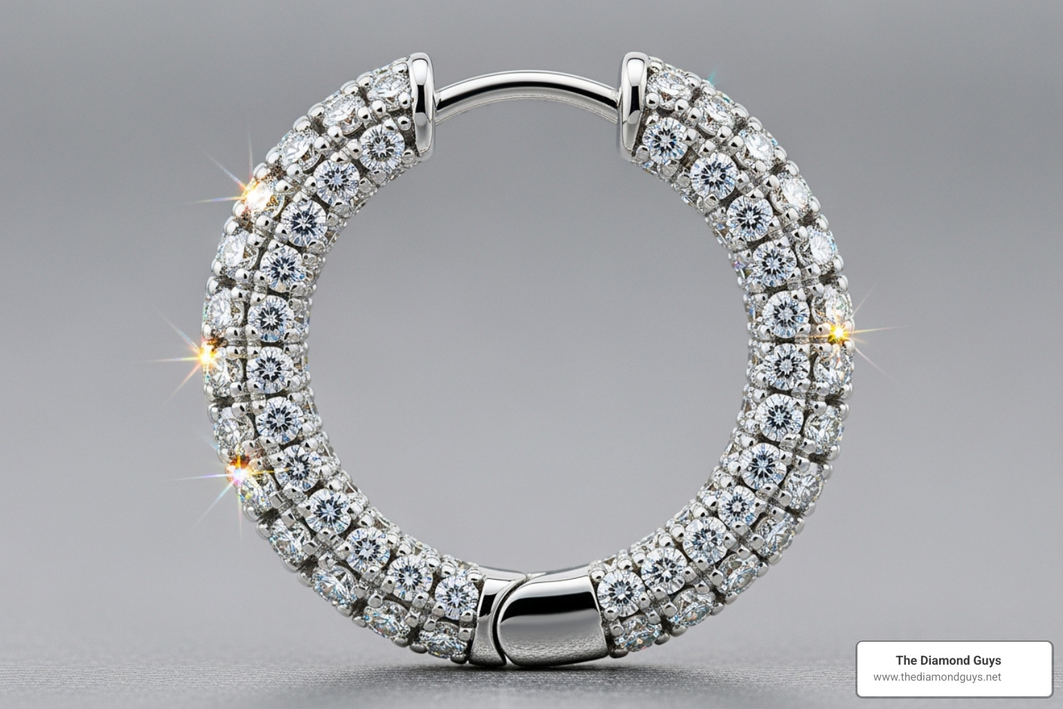 silver pavé diamond hoop earring up close - silver diamond hoop earrings men