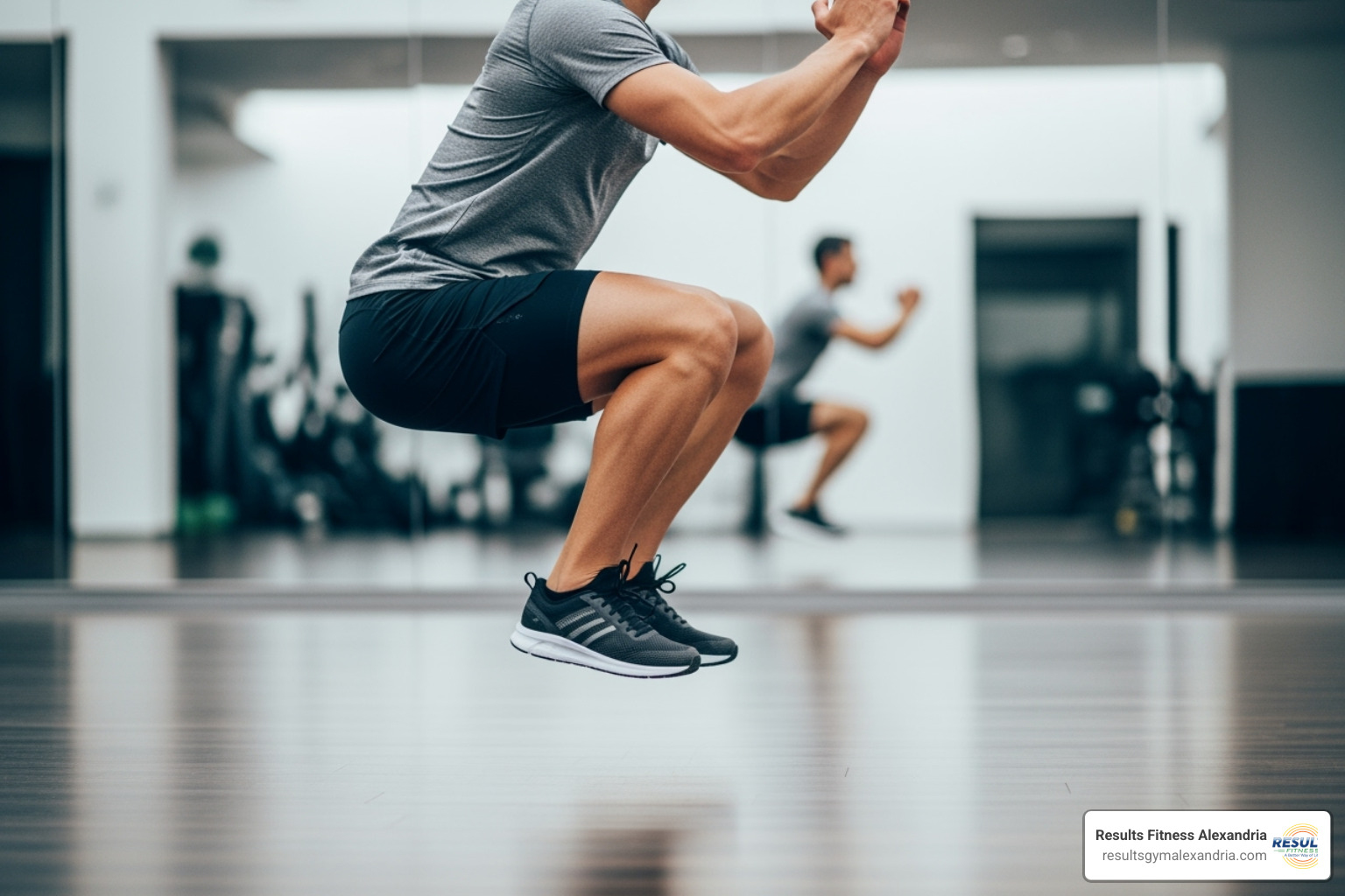 person in mid-air doing a squat jump - exercise for cardiovascular endurance at home