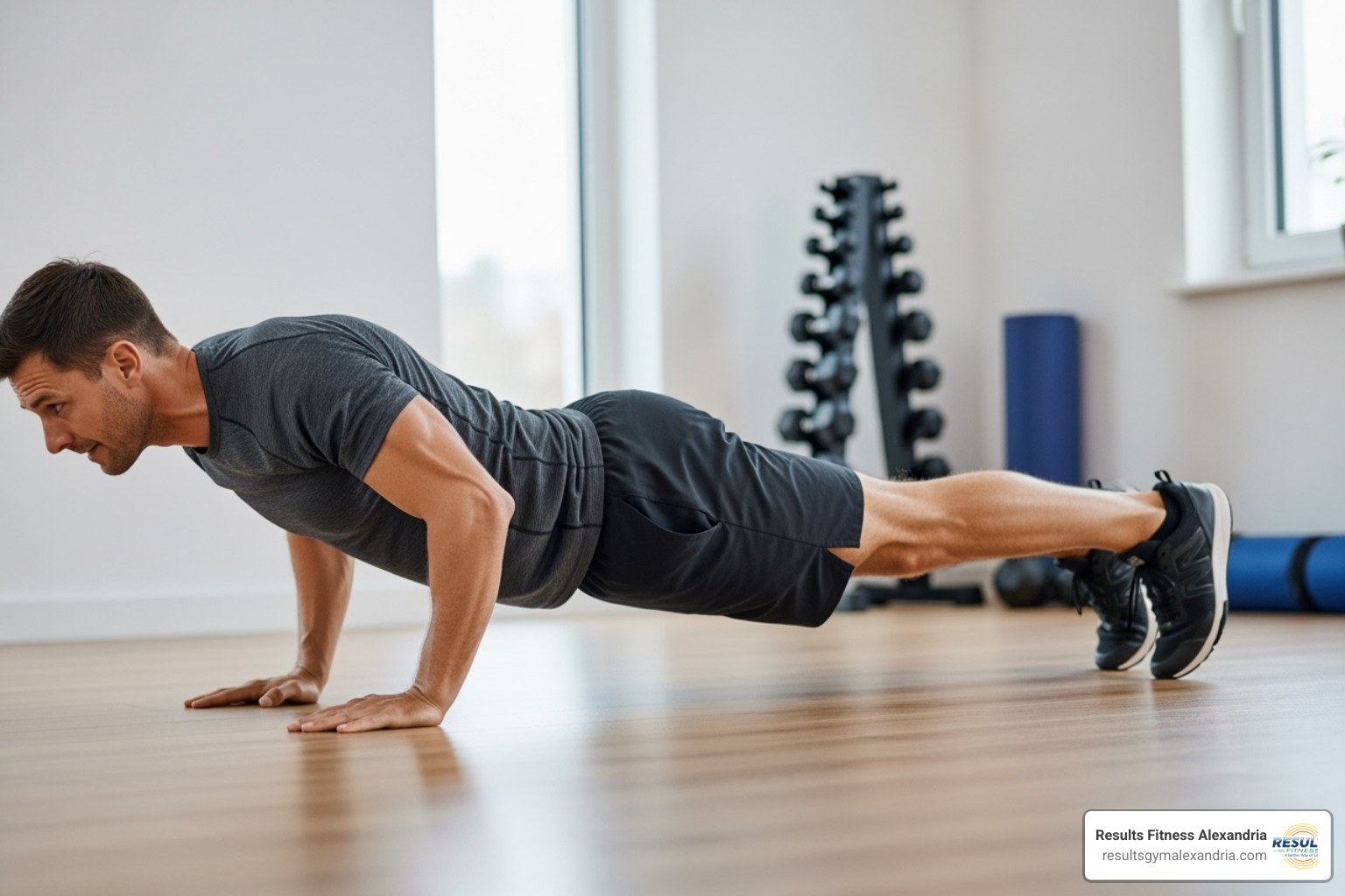 person performing a burpee - exercise for cardiovascular endurance at home