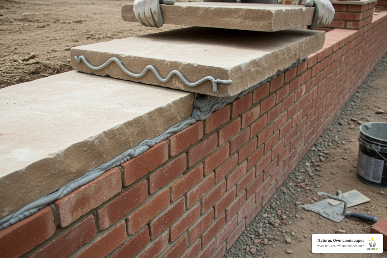 capstones secured with adhesive - how to install a brick retaining wall