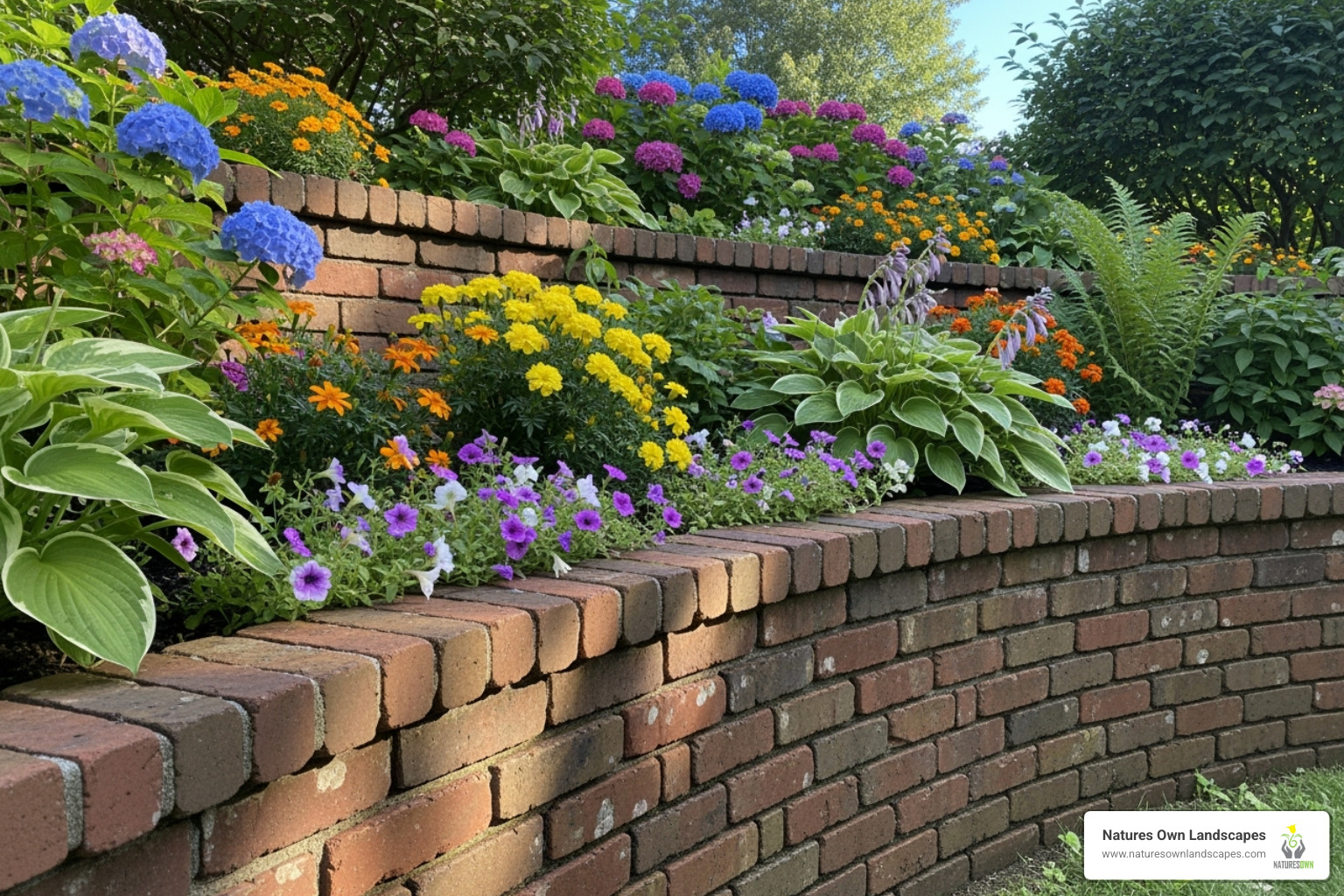curved retaining wall with planting beds - how to install a brick retaining wall