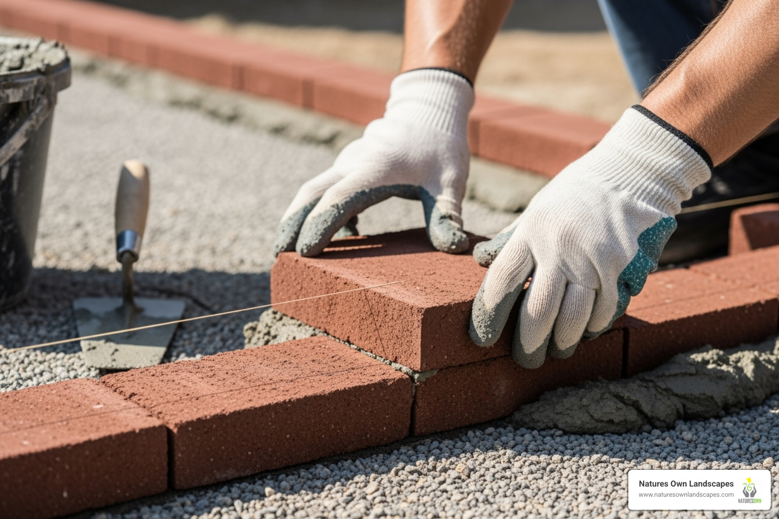 laying first course of bricks - how to install a brick retaining wall