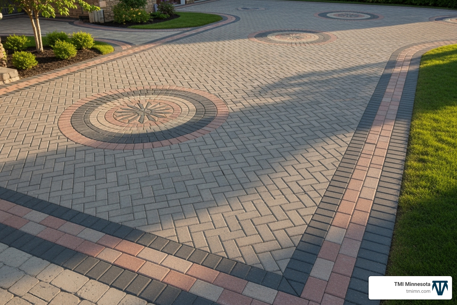 intricate interlocking paver driveway design - hardscape driveway ideas