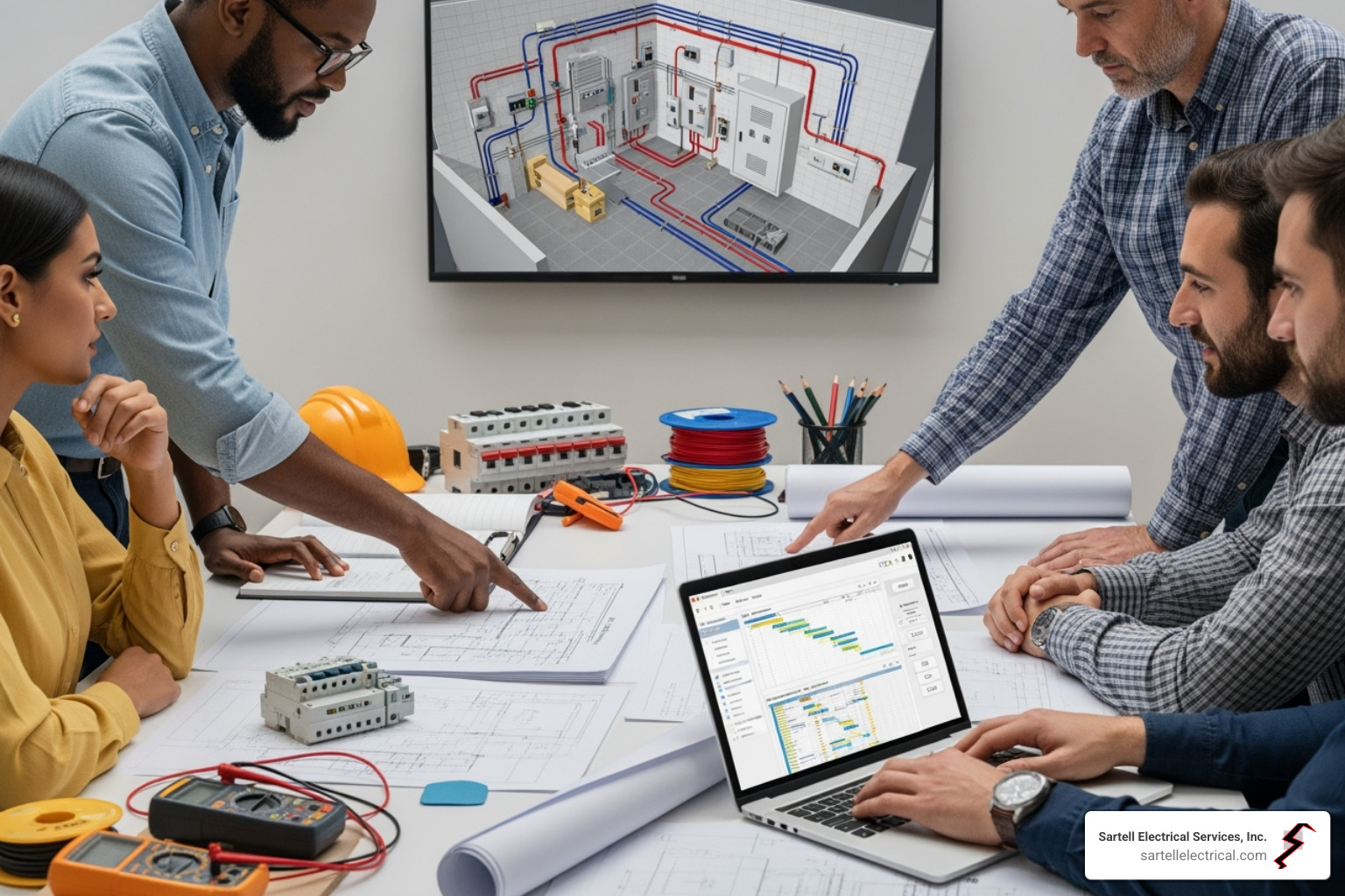 A project management software dashboard displayed on a tablet - Electrical project management