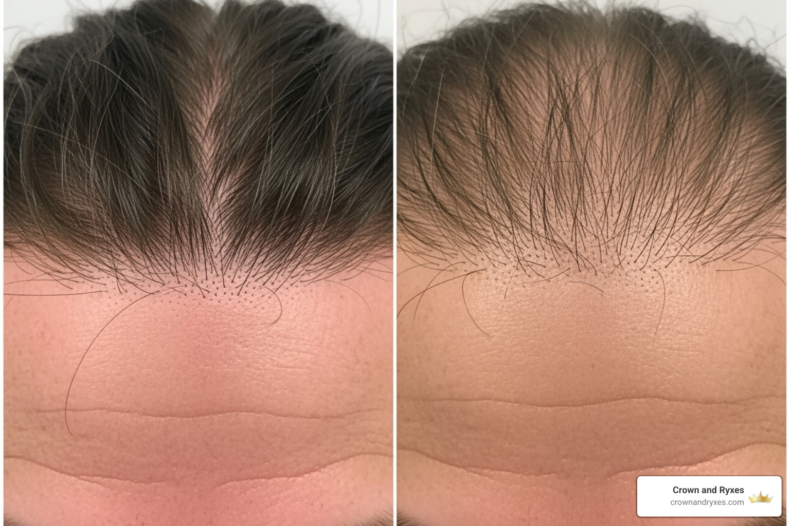 illustrating the difference between a healthy scalp and one with thinning hair - Hair fall control