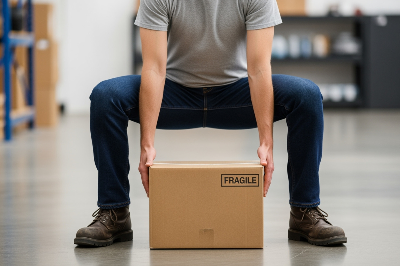 A person demonstrating proper lifting technique, bending at the knees with a straight back, emphasizing ergonomics to prevent muscle strain - pulled muscle remedy A person demonstrating proper lifting technique, bending at the knees with a straight back, emphasizing ergonomics to prevent muscle strain - pulled muscle remedy