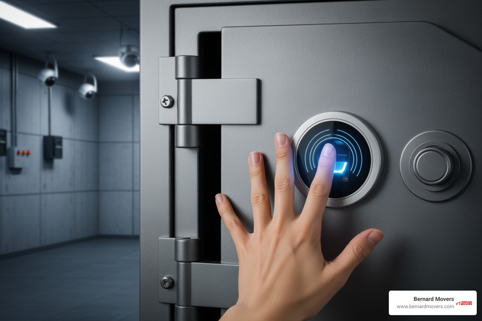 person using a biometric fingerprint scanner on a safe - Safes and vaults