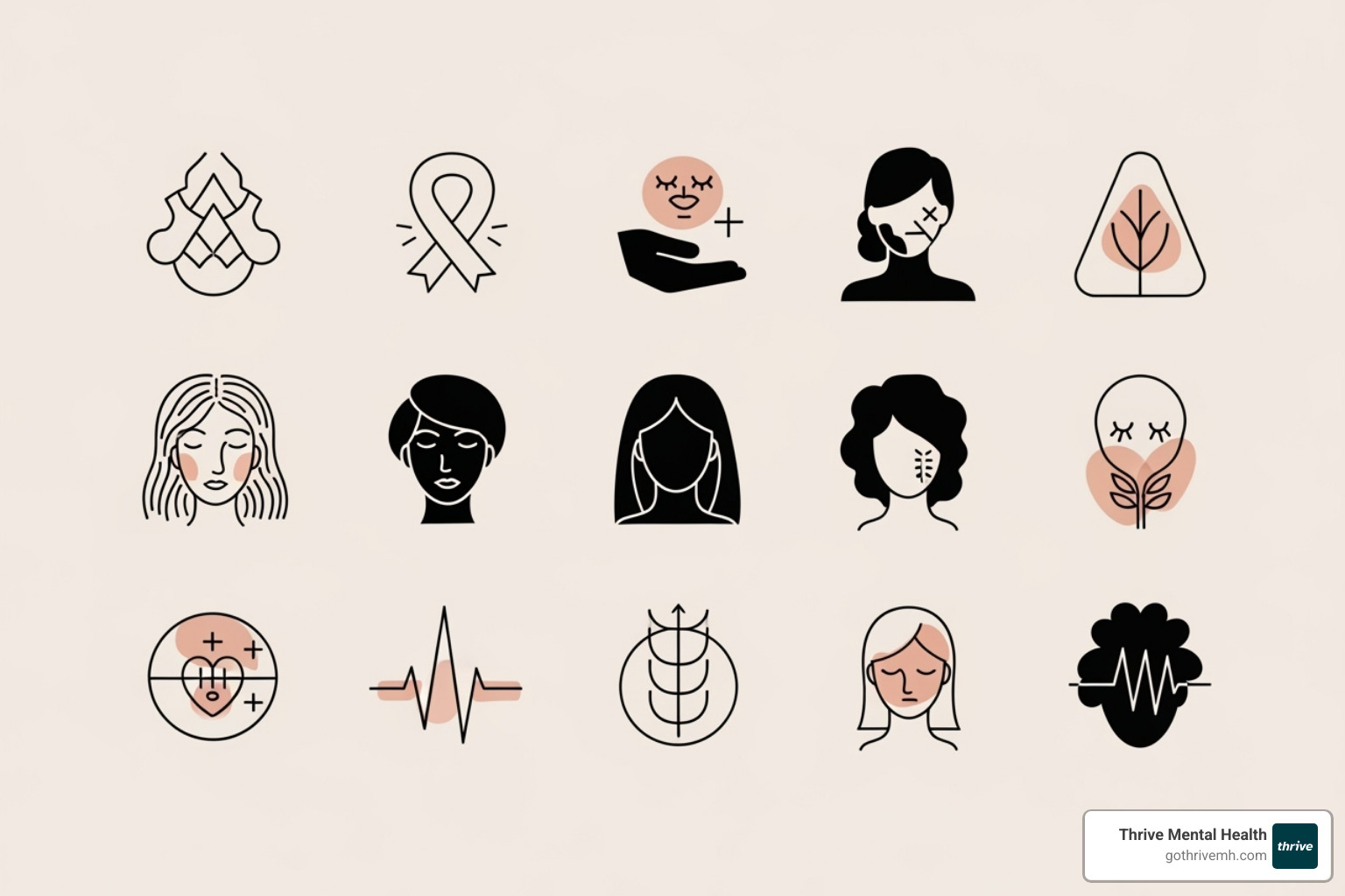 icons representing mental health conditions treated by virtual cognitive behavioral therapy - virtual cognitive behavioral therapy icons representing mental health conditions treated by virtual cognitive behavioral therapy - virtual cognitive behavioral therapy