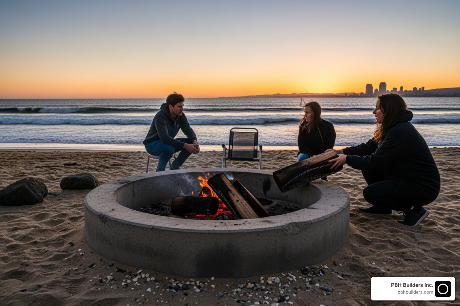 City-provided concrete fire ring on a San Diego beach - San Diego fire pit