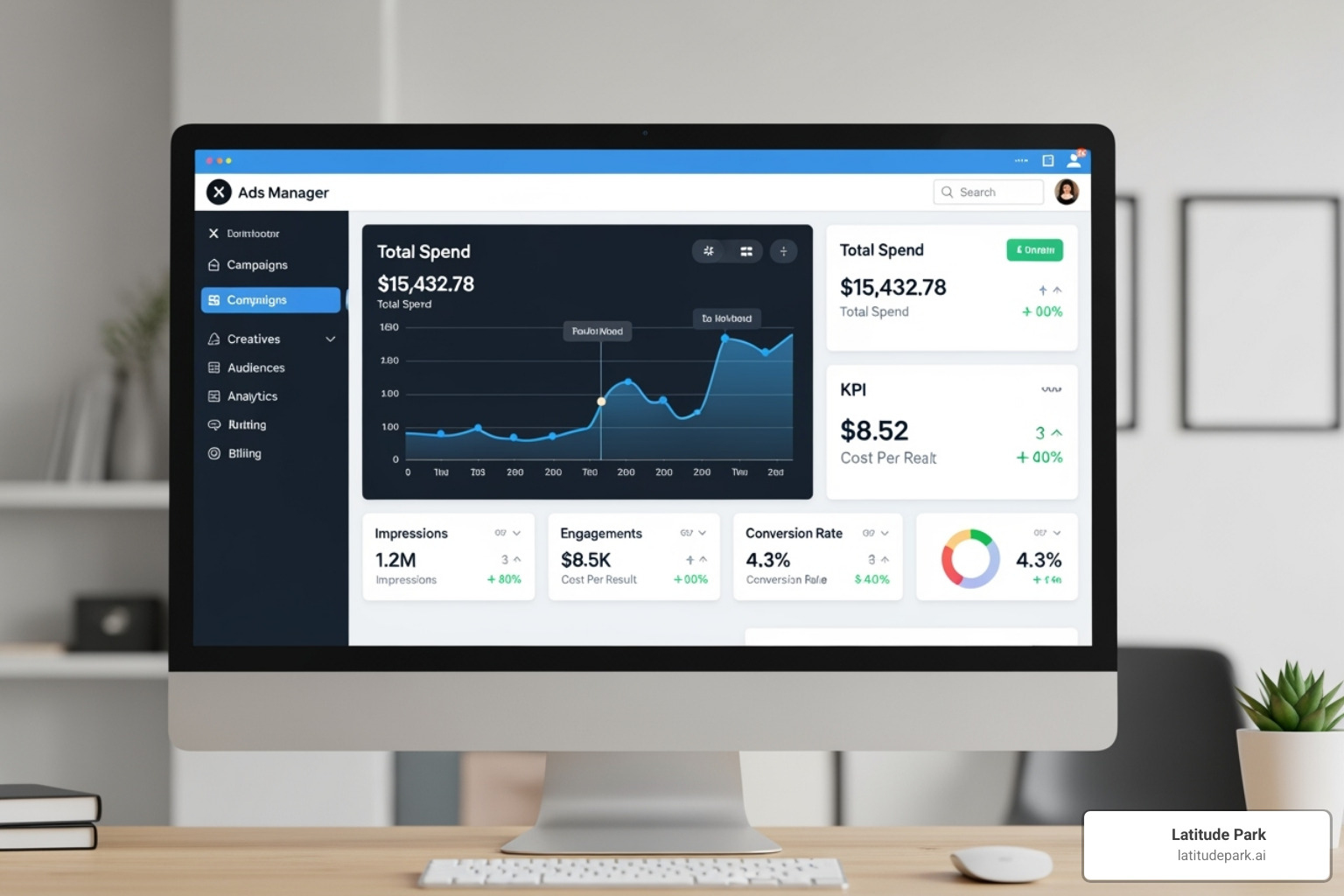 X Ads Manager dashboard interface highlighting a campaign's performance - twitter ads management X Ads Manager dashboard interface highlighting a campaign's performance - twitter ads management