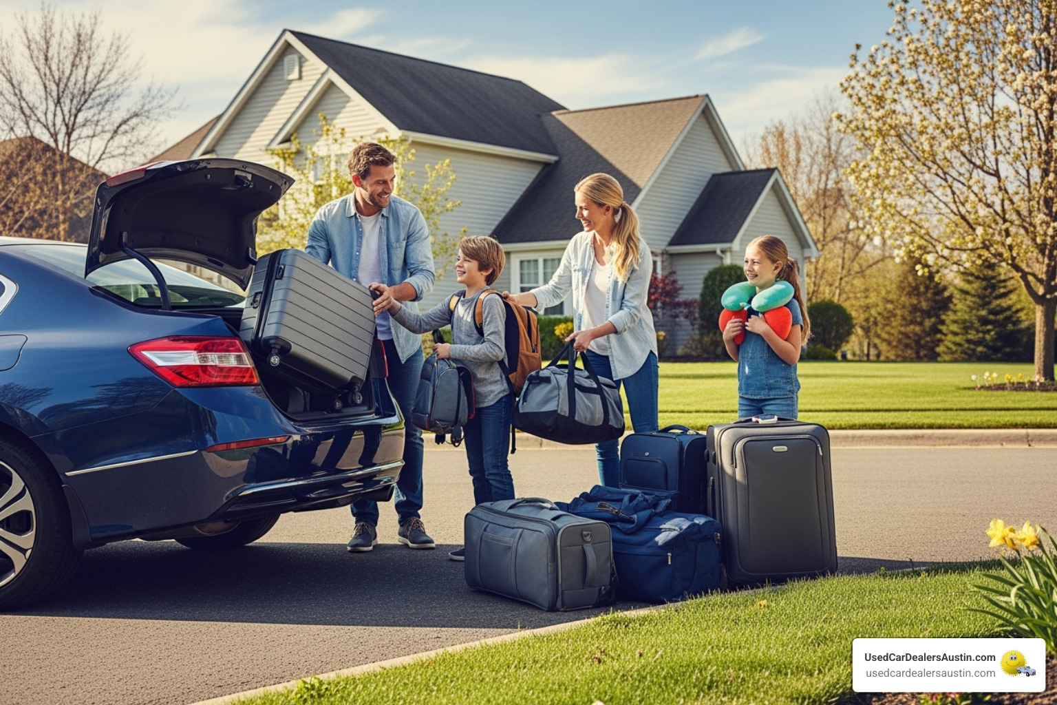 of a family happily loading luggage into the trunk of a Honda Accord sedan - buy second hand honda accord