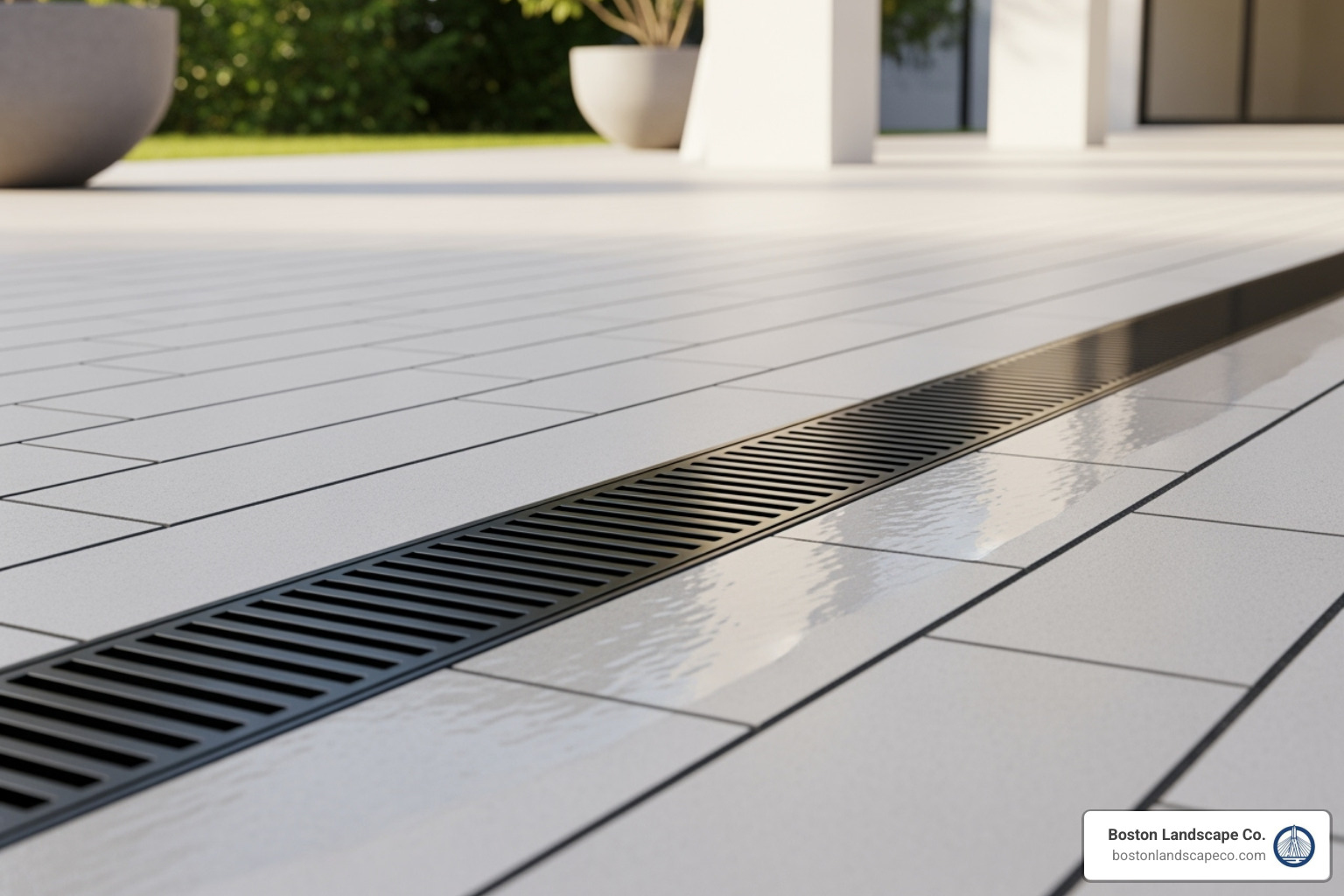 discreet channel drain installed across a paver walkway - Walkway drainage solutions discreet channel drain installed across a paver walkway - Walkway drainage solutions