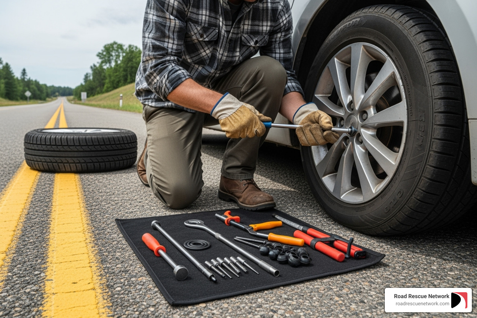 a person using a tire plug kit on a tire - tire puncture repair a person using a tire plug kit on a tire - tire puncture repair