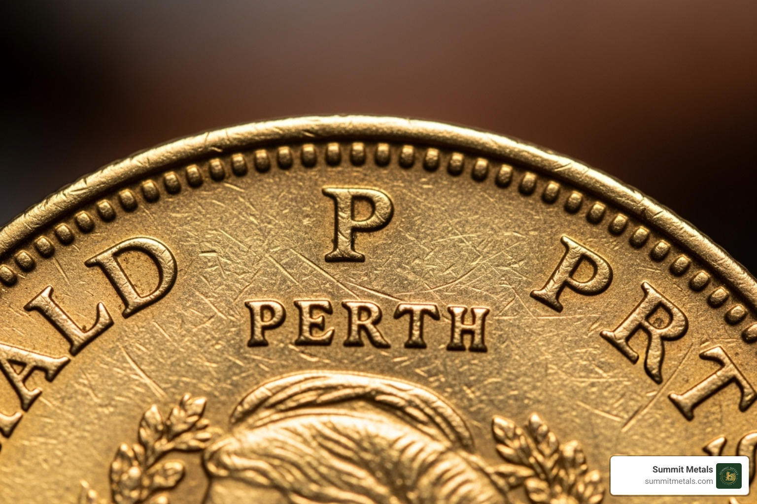 Close-up of a mint mark on a Gold Sovereign - Gold sovereign coins Close-up of a mint mark on a Gold Sovereign - Gold sovereign coins
