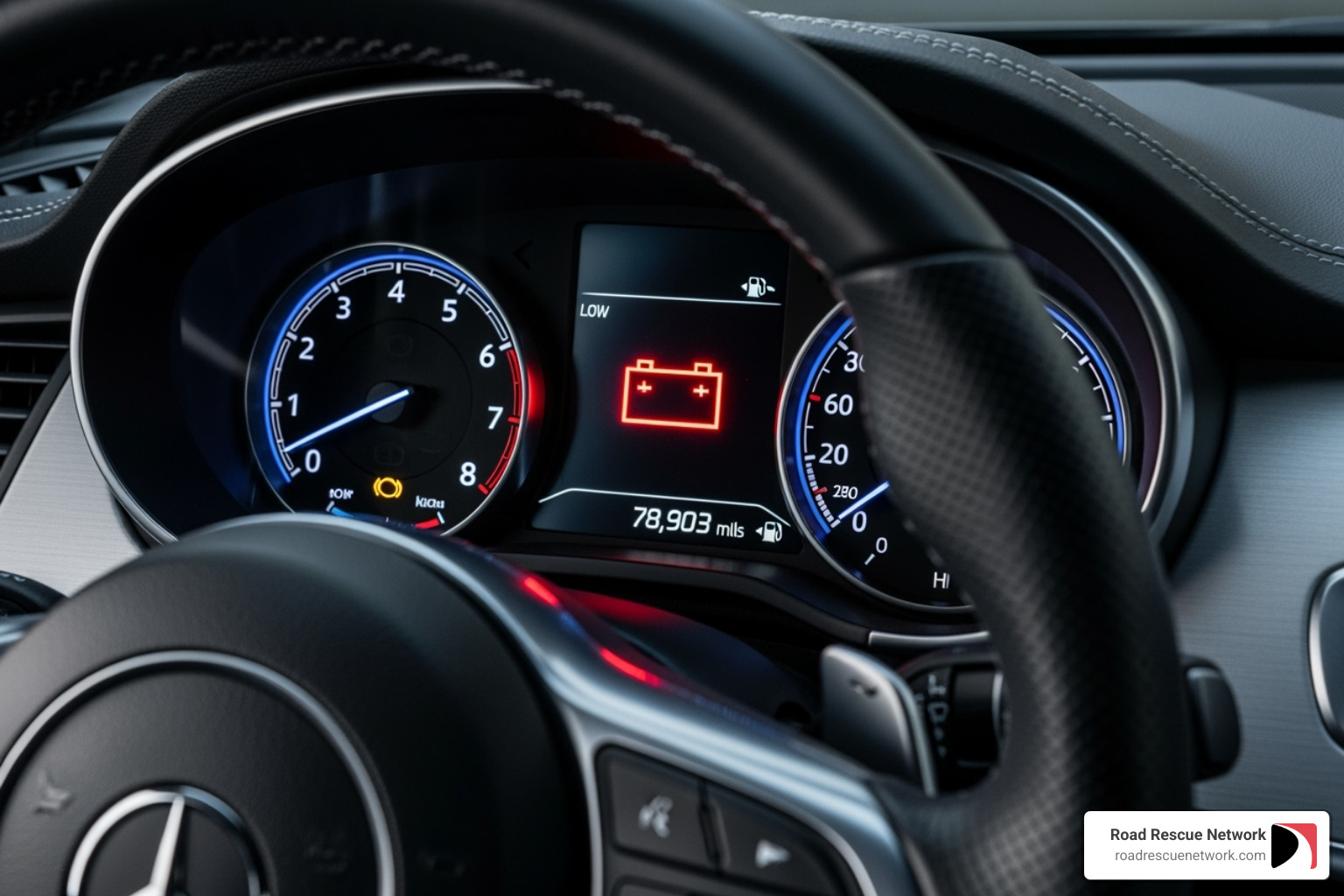 car dashboard with a lit battery warning light - car battery jump