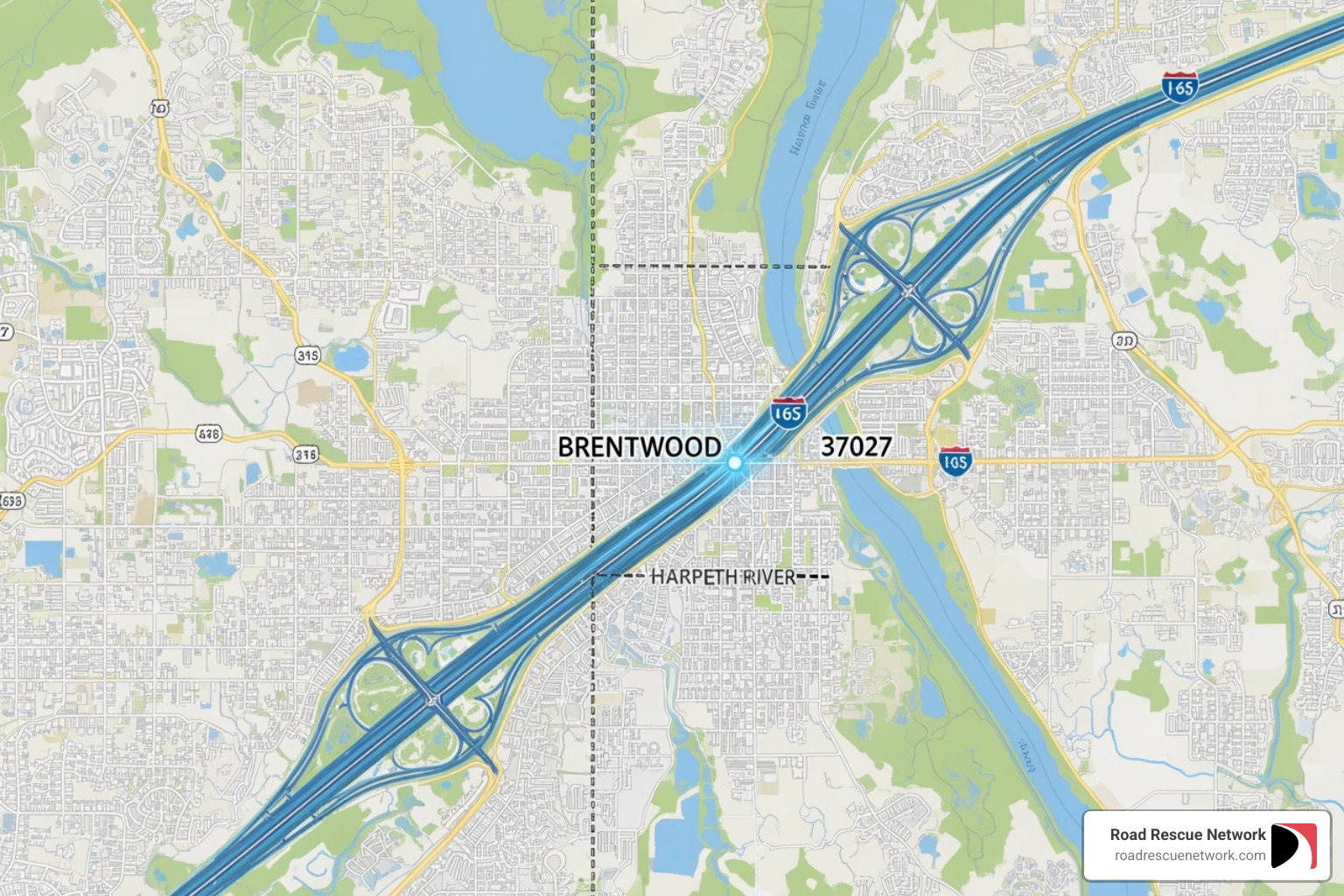 Map of Brentwood, TN with service areas like I-65 and the 37027 zip code highlighted - roadside assistance brentwood tn Map of Brentwood, TN with service areas like I-65 and the 37027 zip code highlighted - roadside assistance brentwood tn