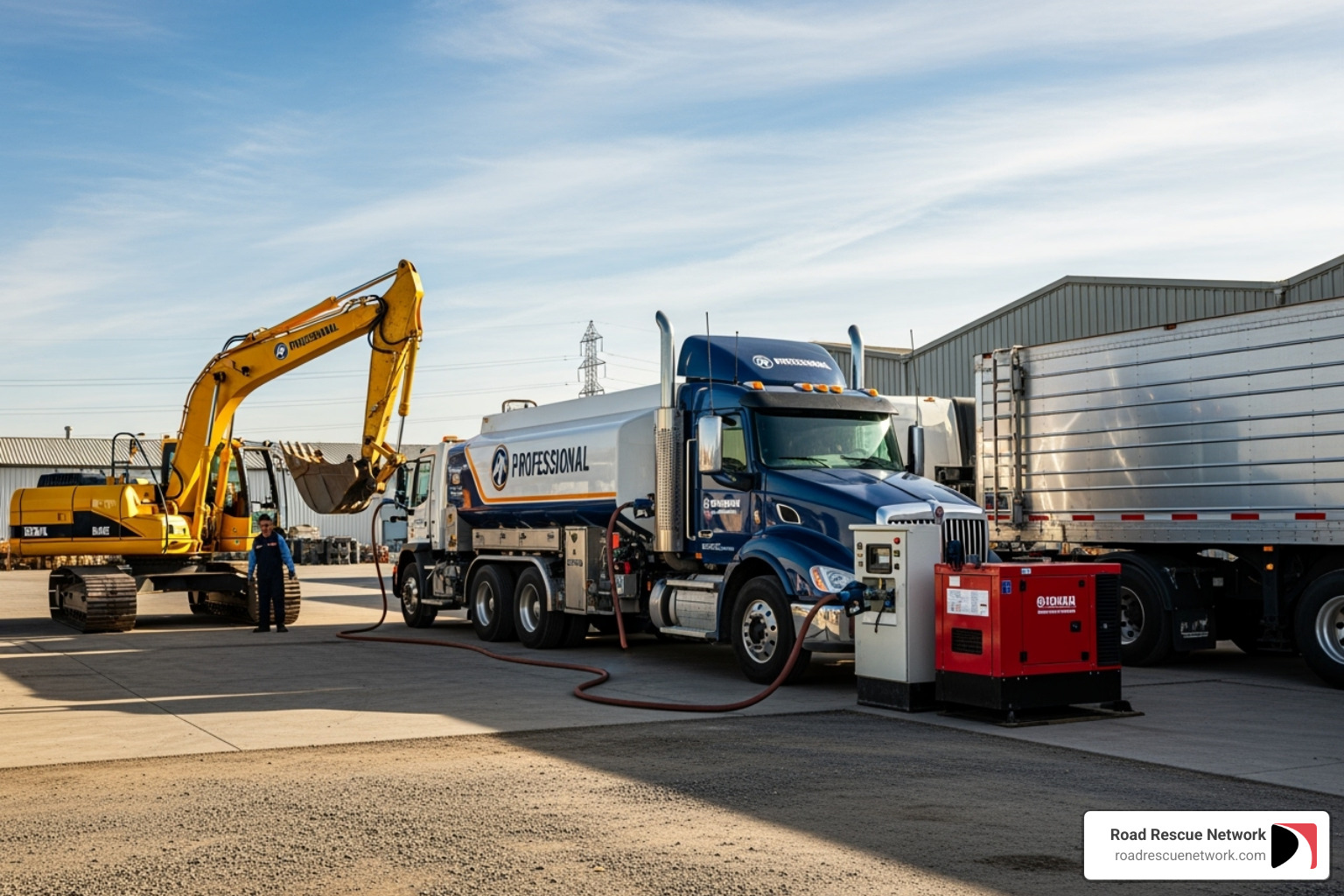 various equipment being refueled (construction, truck, generator) - diesel delivery at home