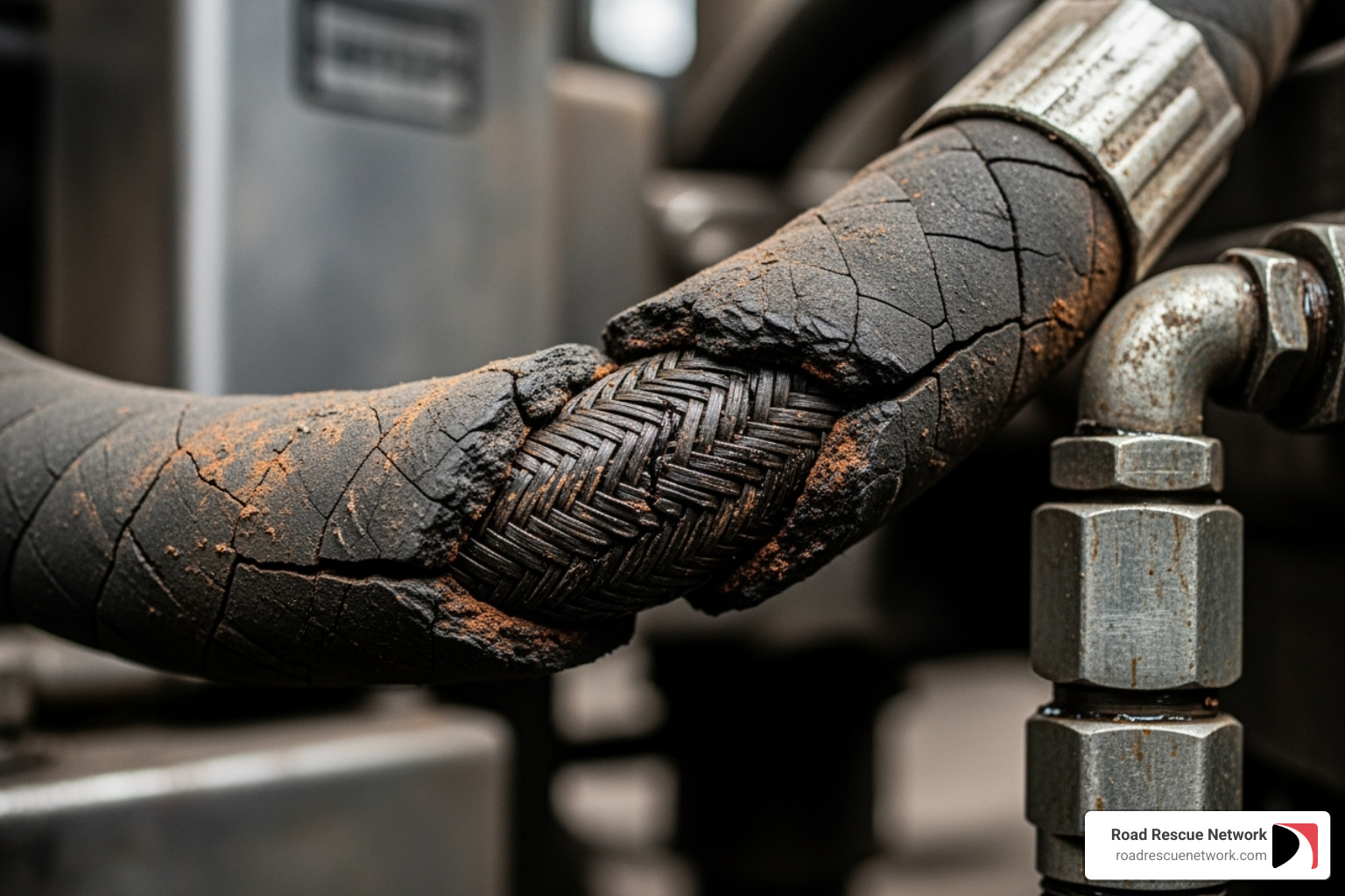 Worn and cracked hydraulic hose - 24 hour hydraulic hose repair near me