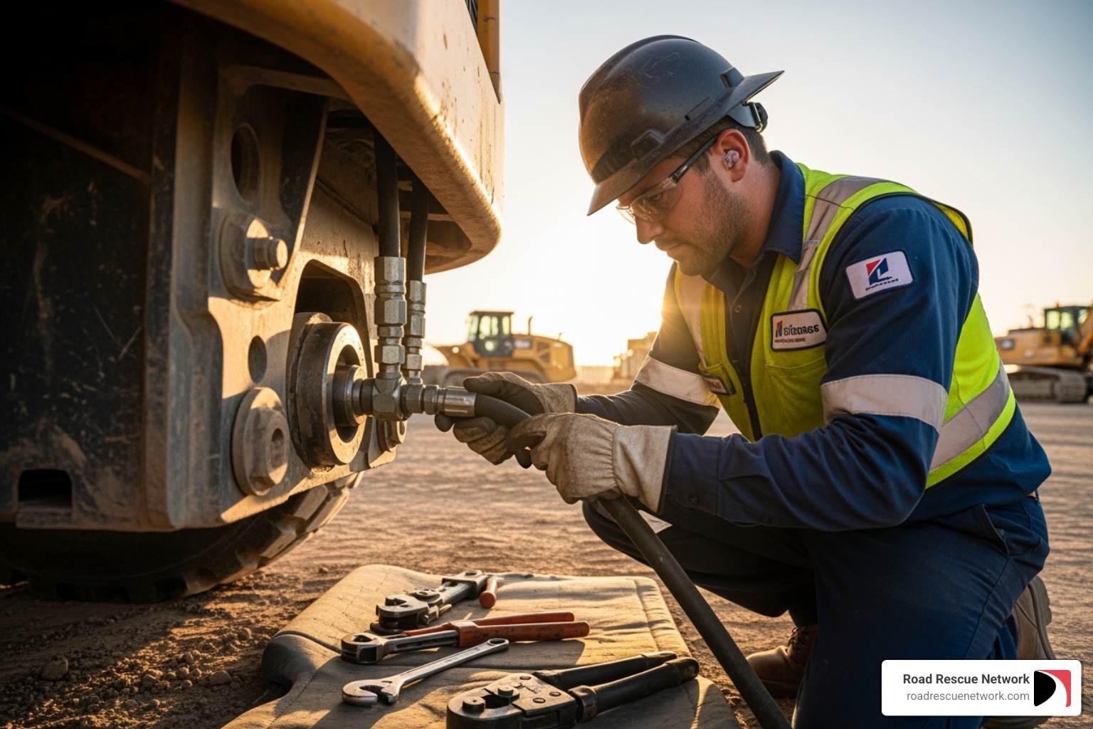 Technician safely working on a hydraulic system on-site - 24 hour hydraulic hose repair near me