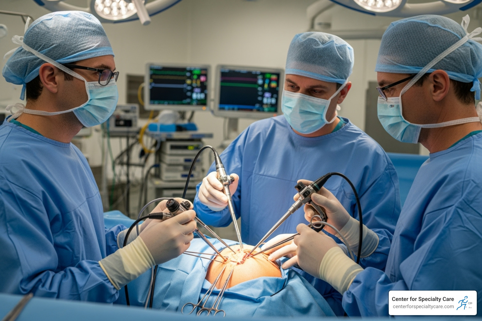 Arthroscopic shoulder repair being performed with small incisions and instruments - rotator cuff tear