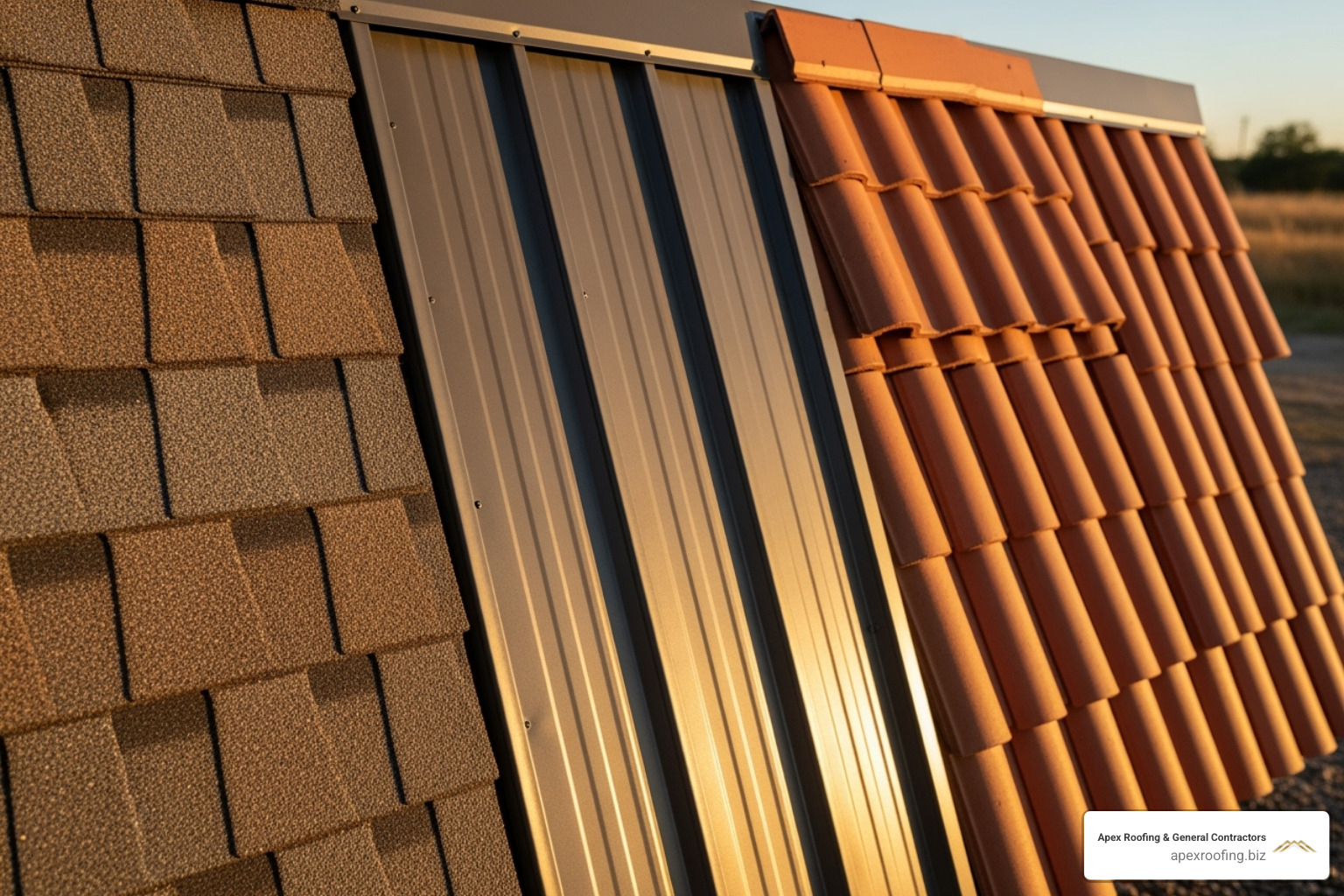 Different roofing materials like asphalt shingles, metal, and tile - alamo heights roofing company