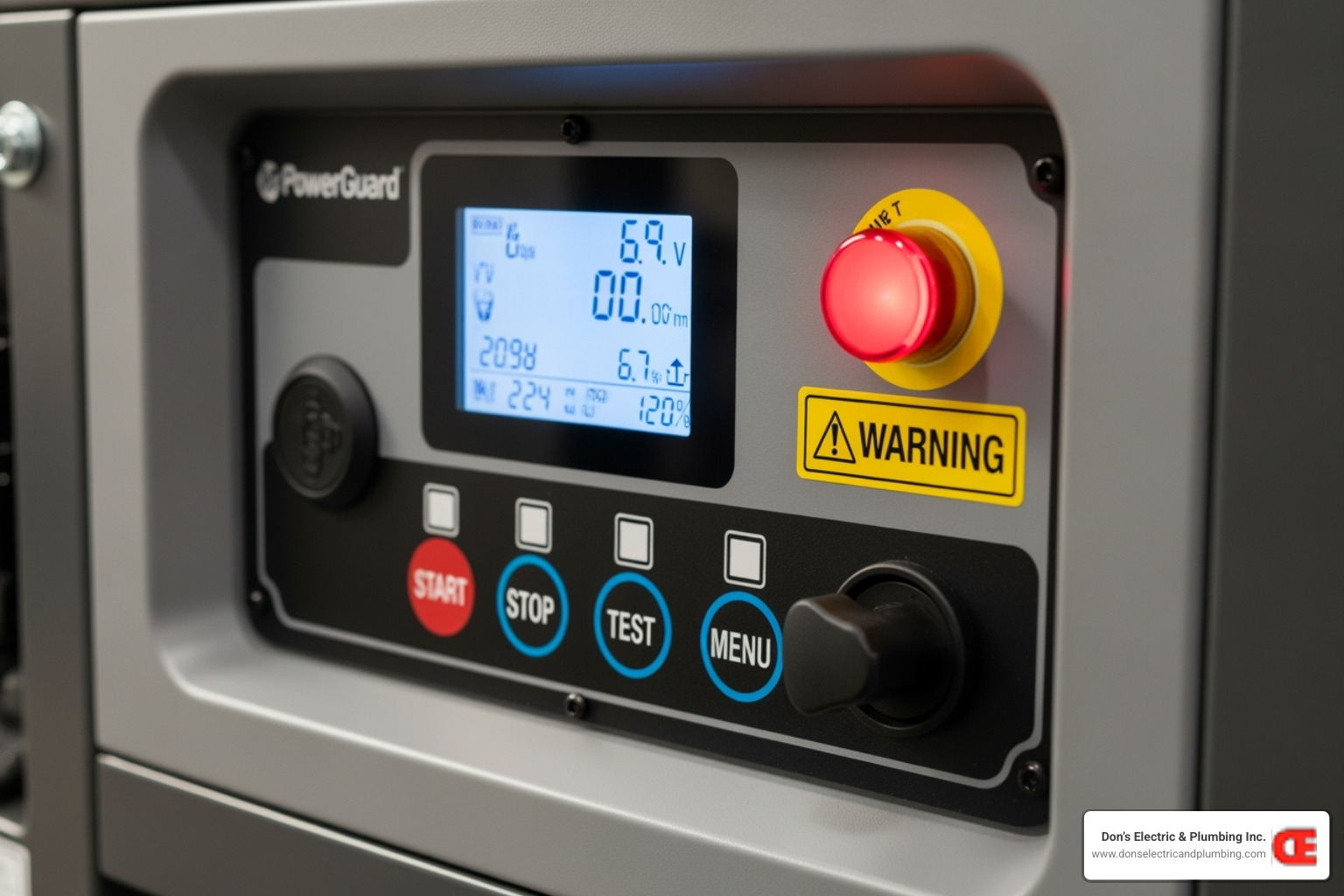 A generator's control panel showing a warning light - emergency generator repair canajoharie