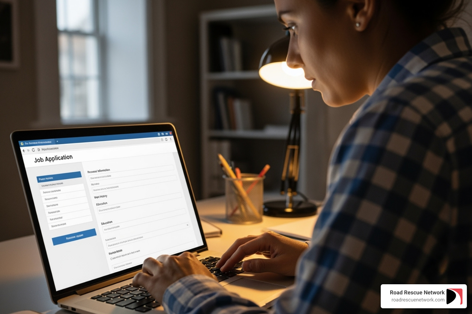 person filling online job application on laptop - apply for road rescue position diesel person filling online job application on laptop - apply for road rescue position diesel